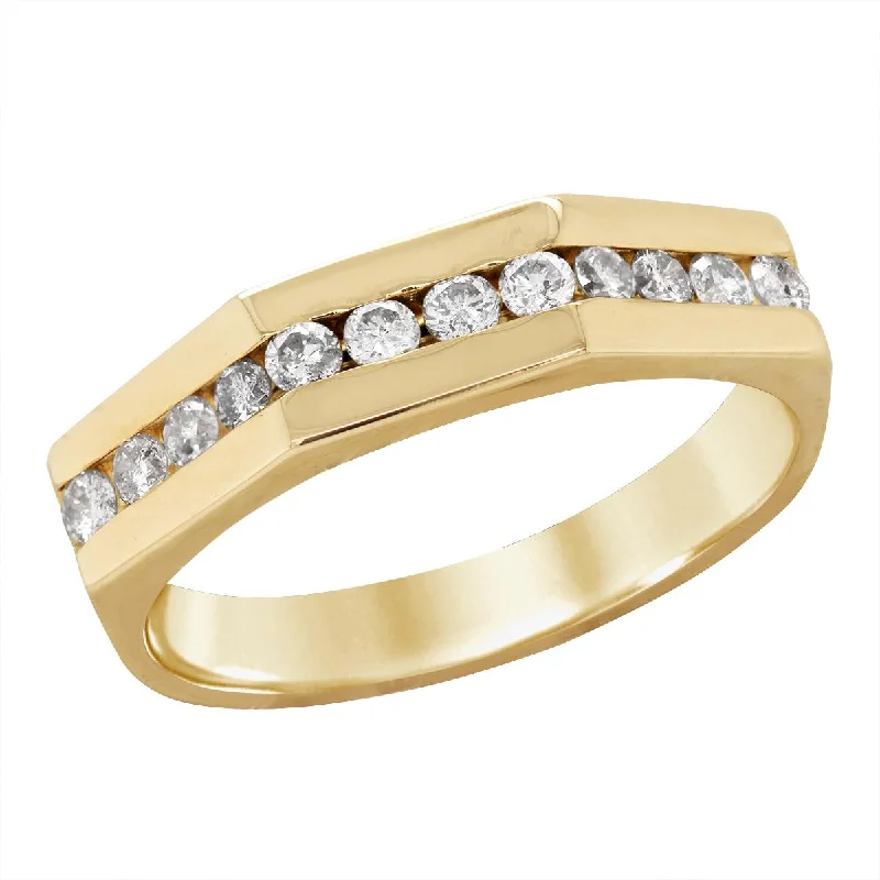 ladies rings with white diamonds-YELLOW GOLD GEOMETRIC MENS RING WITH CHANNEL SET DIAMONDS, .50 CT TW