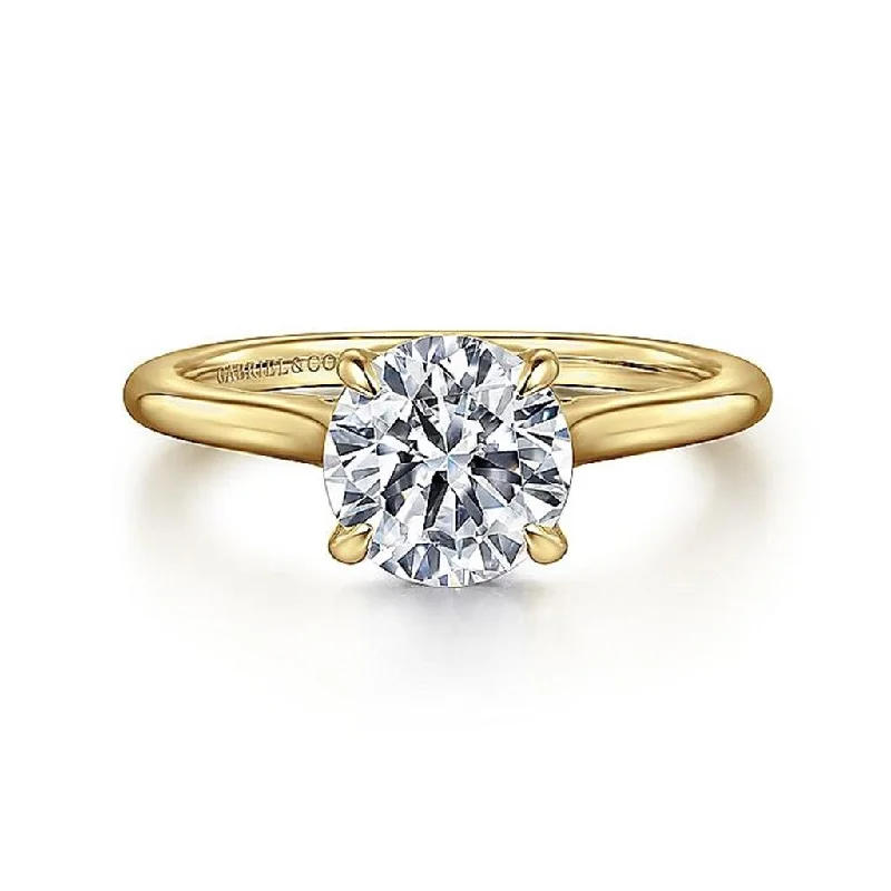 oval cut engagement rings for ladies-14K Yellow Gold 'Ericka' Hidden Halo Round Natural Diamonds Engagement Ring