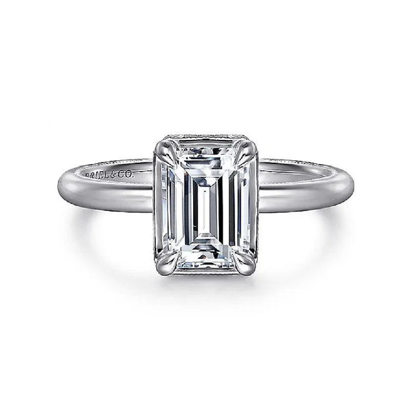 luxury engagement rings with diamonds for women-14K White Gold 'Catallina' Halo Emerald Cut Diamond Engagement Ring