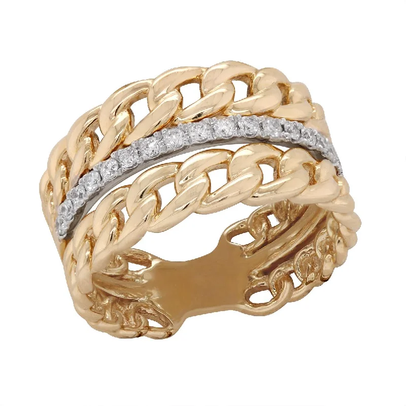 rose gold ladies rings-TWO-TONE GOLD DOUBLE CHAIN LINK STYLE FASHION RING, .26 CT TW