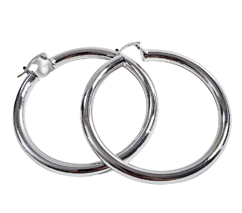 luxury hoop earrings for women-Silver Large Hoop Tube Earrings