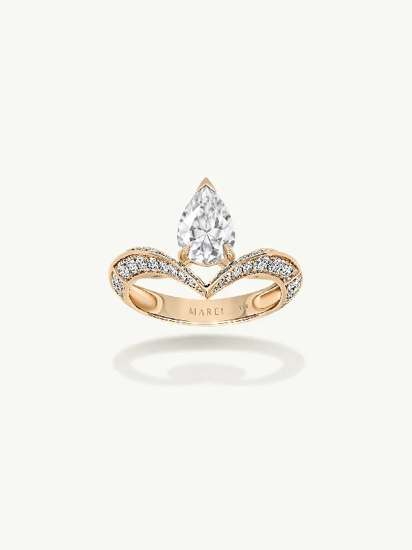 ladies engagement rings with minimalist designs-Dorian Floating Teardrop-Shaped Brilliant White Diamond Engagement Ring In 18K Yellow Gold