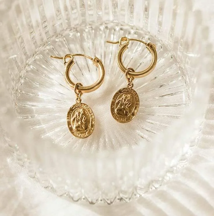 hoop earrings for everyday wear-St. Christopher Charm Earrings