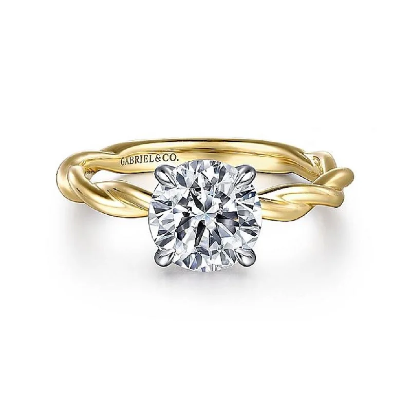 engagement rings for women with cushion-cut diamonds-14K White And Yellow Gold 'Emersin' Twisted Round Diamond Engagement Ring