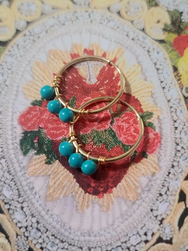 drop earrings for women-Turquoise 14kt Gold Fill Hoop Earrings