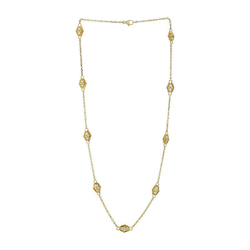 unique gemstone necklaces-18K Yellow Gold 9-Station Diamond Secret Garden Necklace