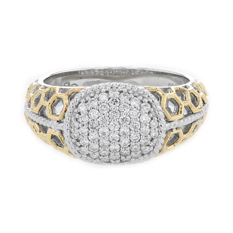 unique gemstone ladies rings-STERLING SILVER AND GOLD FASHION RING WITH DIAMOND CLUSTER SETTING, .42 CT TW