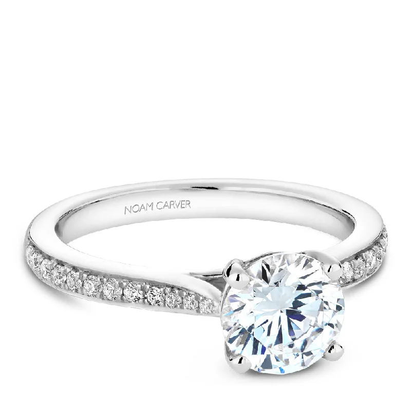 women’s engagement rings with aquamarine stones-Noam Carver Diamond Engagement Ring with Diamond Detail Setting B141-01A