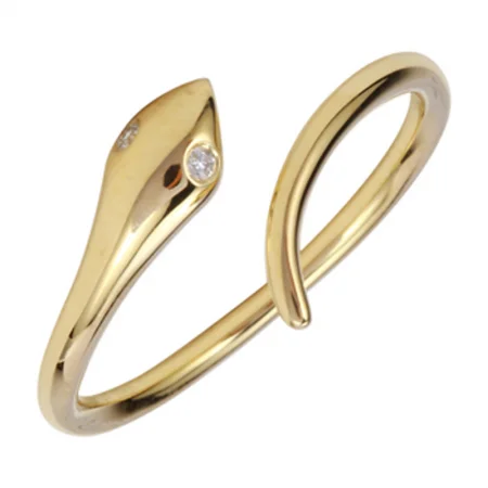 ladies rings with diamonds-14k Yellow Gold Snake Diamond Ring