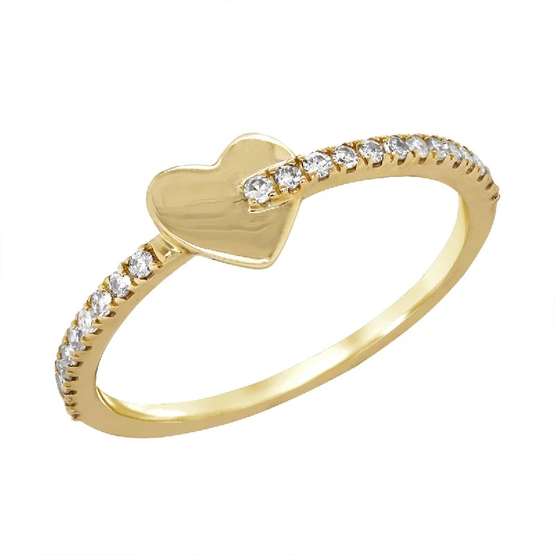 women’s pearl rings-YELLOW GOLD HEART RING WITH DIAMONDS, 1/6 CT TW