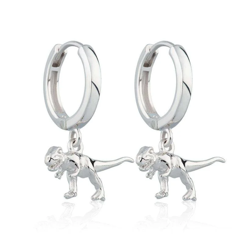 custom designed earrings for ladies-Scream Pretty Silver Dinosaur Hoop Earrings