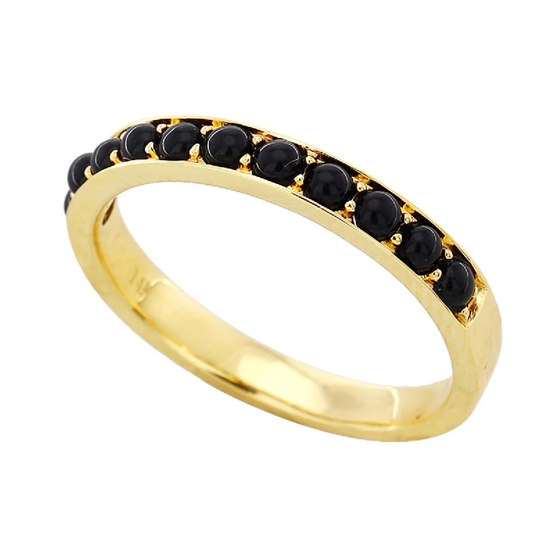 heart-shaped ladies rings-YELLOW GOLD FASHION RING WITH 11 BLACK ONYX GEMSTONES