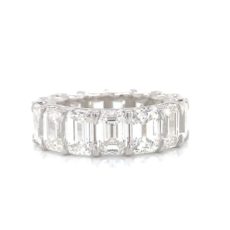 infinity ladies rings-Platinum Diamond Emerald Cut Eternity Band