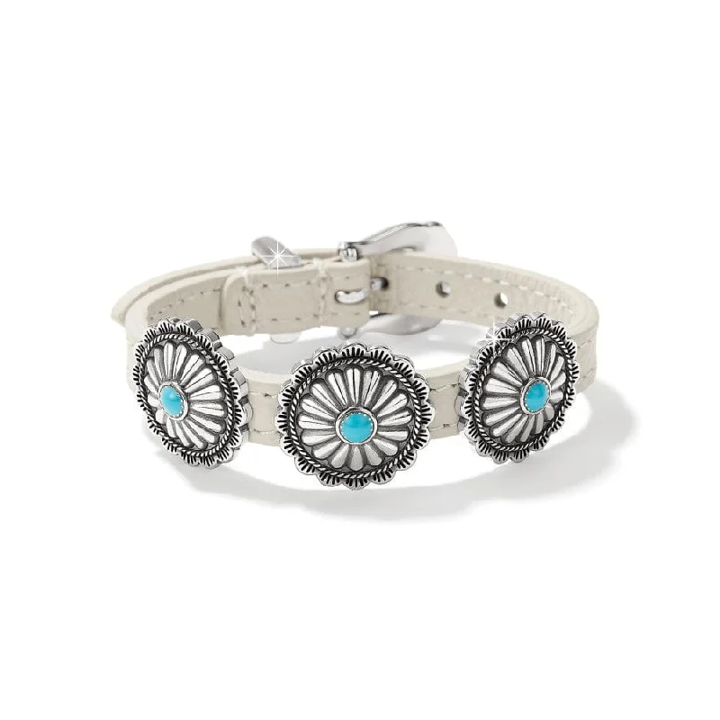 stackable bangles for women-Brighton | Mosaic Paseo Bandit Leather Cuff Concho Bracelet in Shoe White