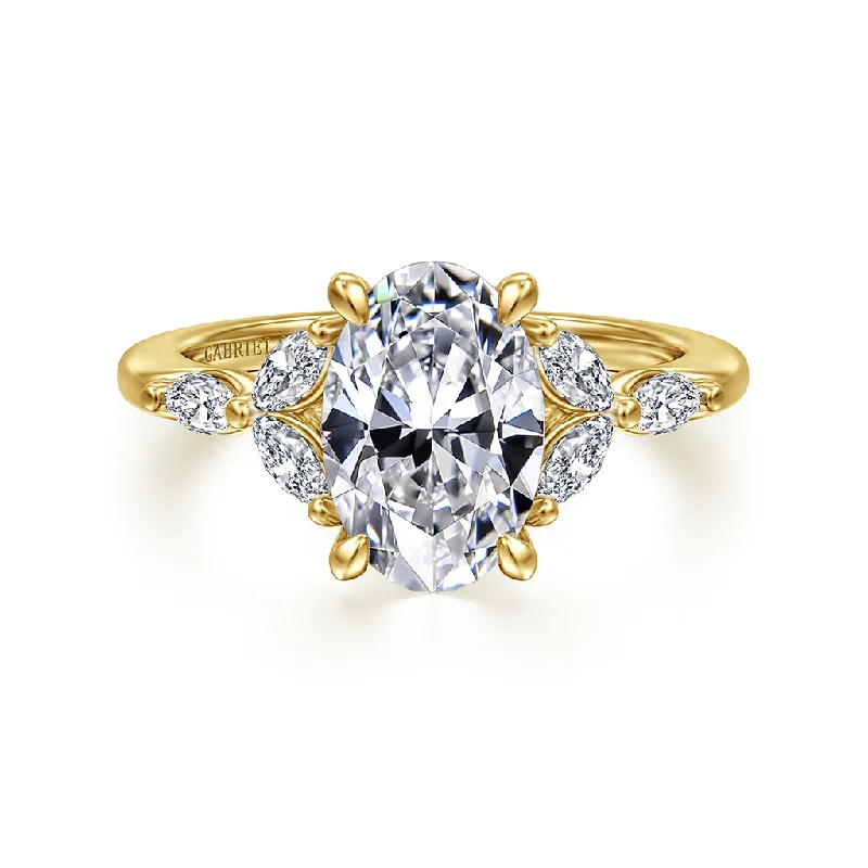 custom-made diamond engagement rings for women-14K Yellow Gold 'Adella' Split Shank Diamond Engagement Ring