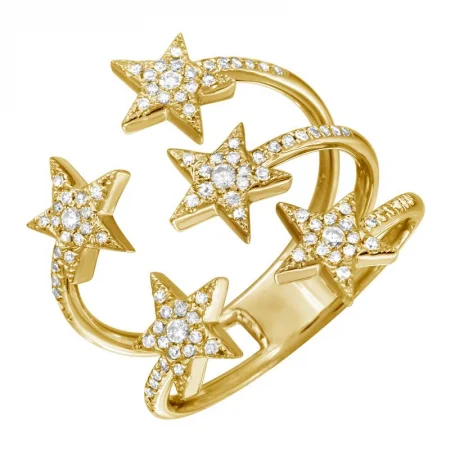 unique gemstone ladies rings-14K Yellow Gold Diamond Star Cluster Ring