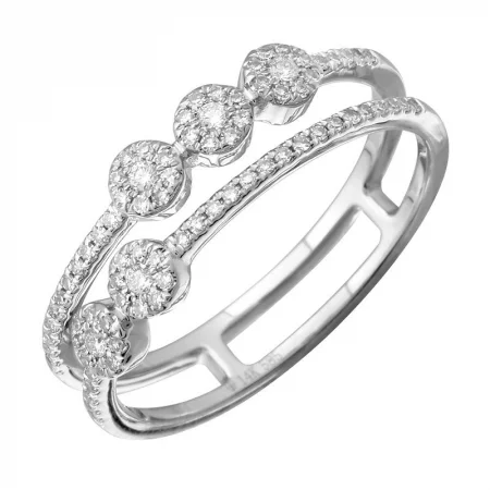 ladies rings for anniversary-14K White Gold Diamond Halo Double Row Ring