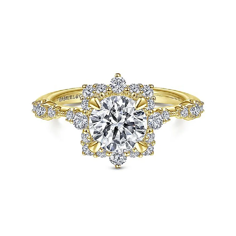 women’s engagement rings with side diamonds-14K Yellow Gold ‘Idalia’ Fancy Halo Round Diamond Engagement Ring