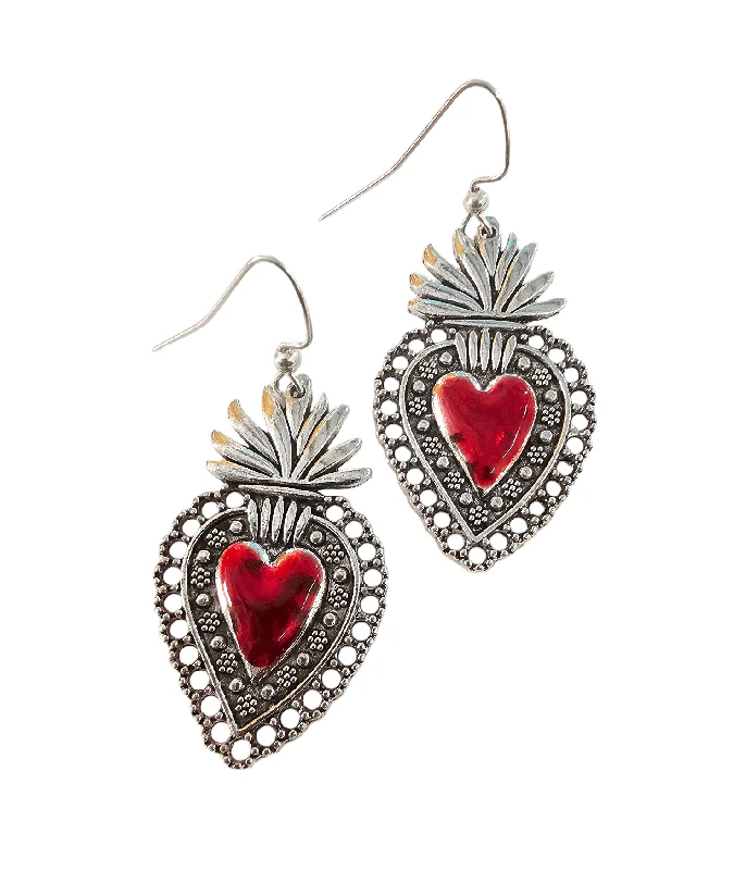 modern women’s earrings-Sacred Heart Enamel Earrings