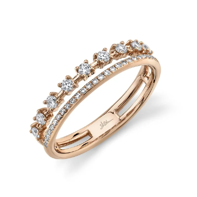 colorful ladies rings-14K Rose Gold Diamond Double Band