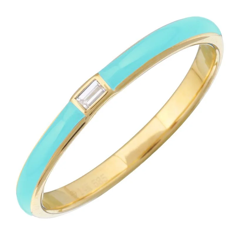 designer ladies rings-14k Yellow Gold Turqouise Enamel & Diamond Ring