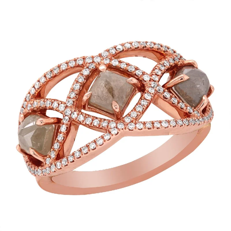 sapphire ladies rings-ROSE GOLD FASHION RING WITH 3 CHAMPAGNE COLORED FACETED ROUGH DIAMONDS, 25 CT TW