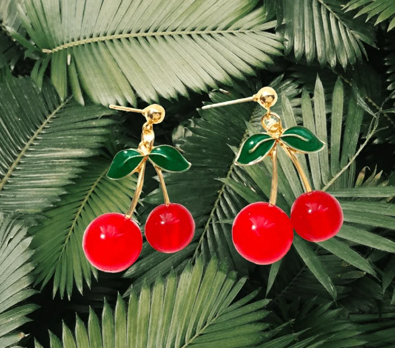 custom earrings with initials for ladies-Cherries Earrings