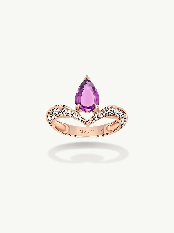 rose gold ladies engagement rings-Dorian Floating Teardrop-Shaped Vivid Pink Sapphire Engagement Ring In 18K Rose Gold