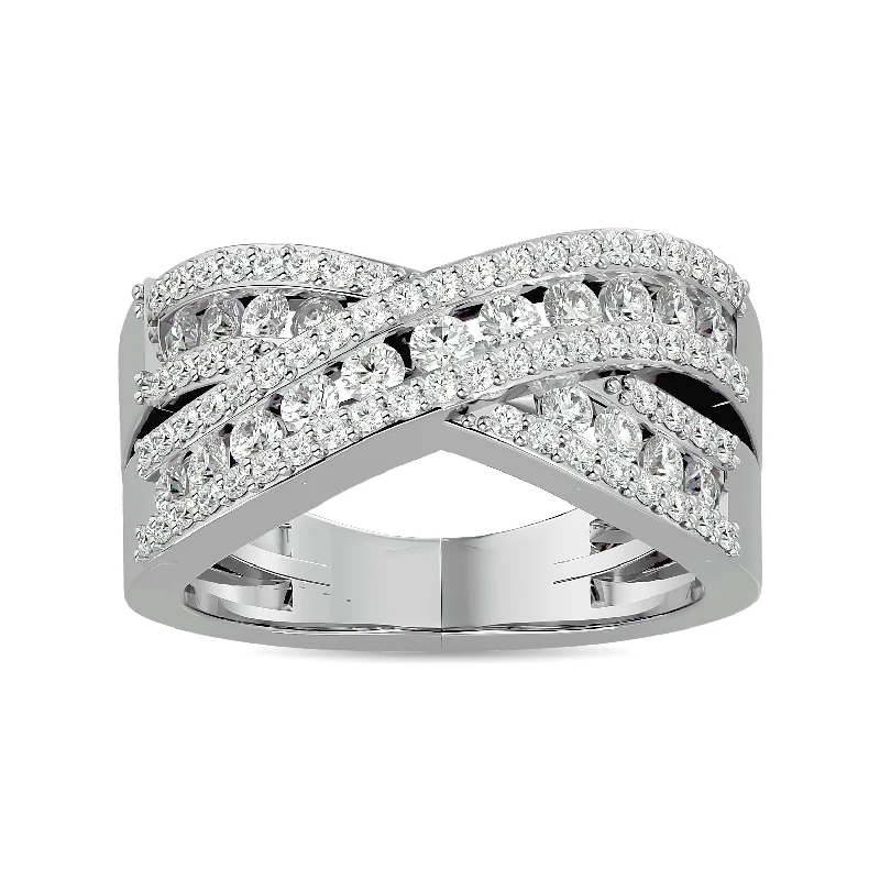 classic gold rings for ladies-Diamond 1 ct tw Crossover Fashion Ring in 14K White Gold