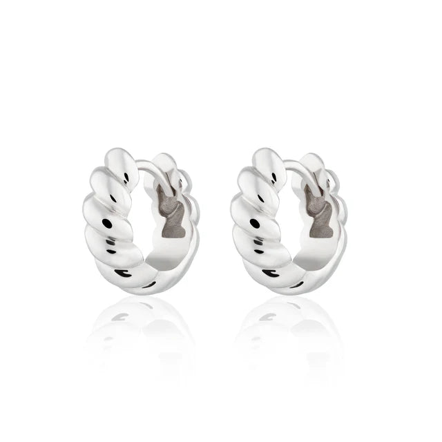 women’s gold stud earrings-Scream Pretty Silver Twist & Shout Chunky Huggie Earrings