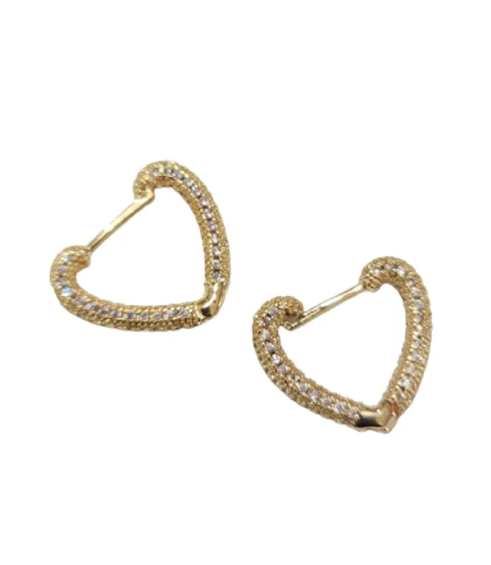 hoop earrings for women-Heart Cz Huggie Earrings