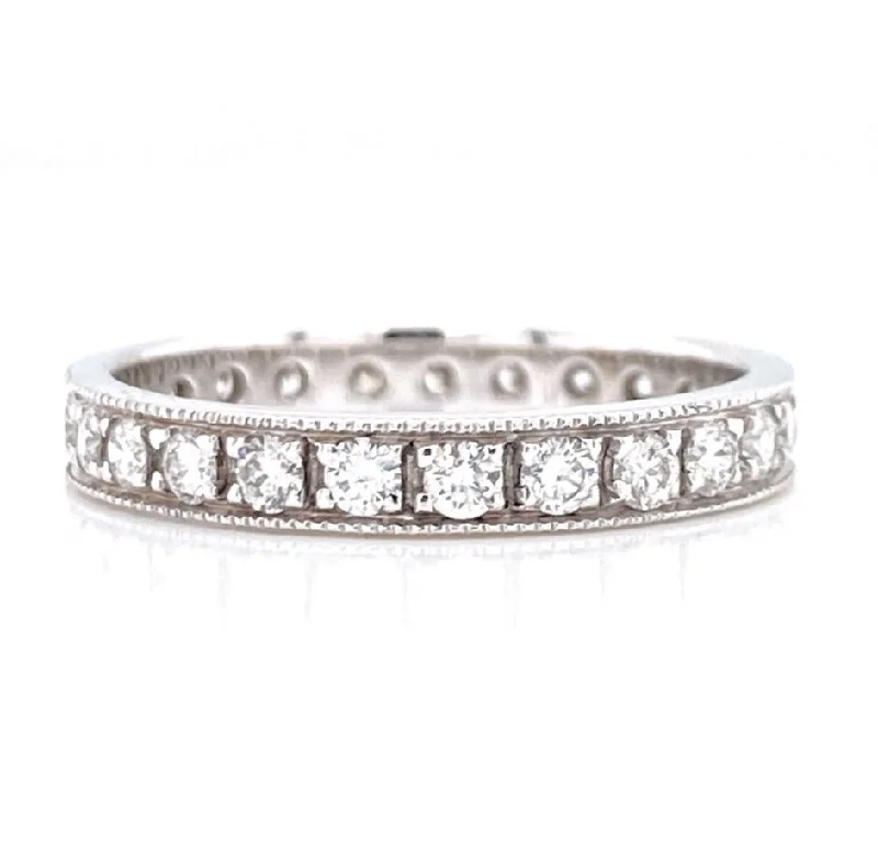 large ladies rings-14K White Gold 0.85ct Diamond Milgrain Eternity Band