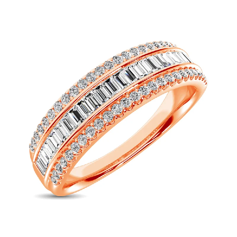 trendy ladies rings-14K Rose Gold Round and Baguette Diamond 2/5 Ct.Tw. Anniversary Band