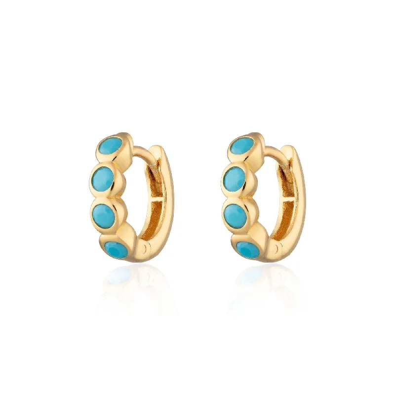 rose gold earrings for ladies-Scream Pretty Bezel Huggie Earrings with Turquoise Stones