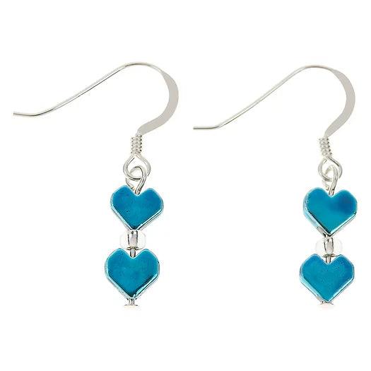 ladies chandelier earrings-Carrie Elspeth Blue Ombre Haematite Heart Earrings