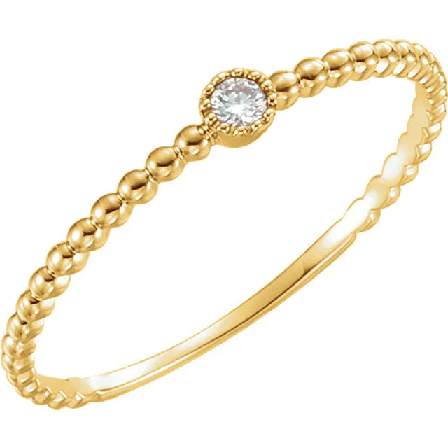 cubic zirconia ladies rings-14K Yellow Gold Diamond Bead Design Ring