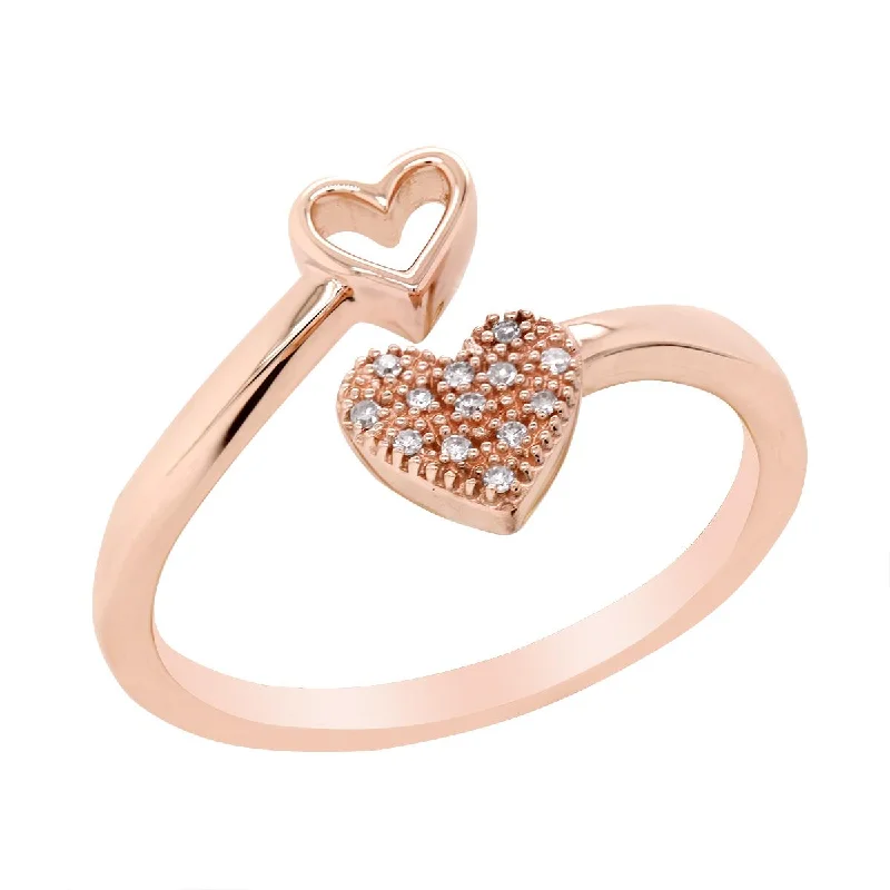 gold ladies rings-ROSE GOLD AND DIAMOND FASHION RING WITH OPEN HEART DESIGN, .05 CT TW