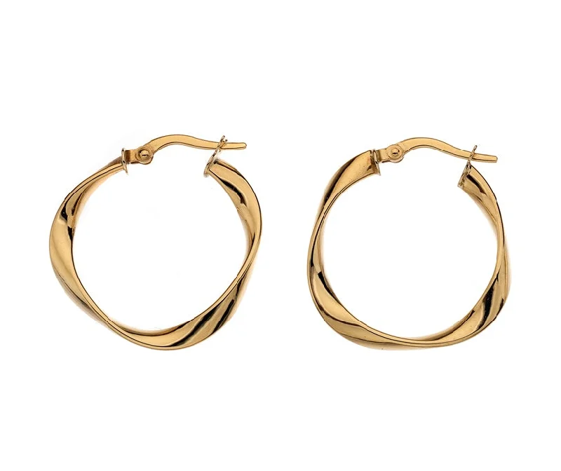 fashionable earrings for women-9ct Gold 15mm Twisted Hoop Earrings