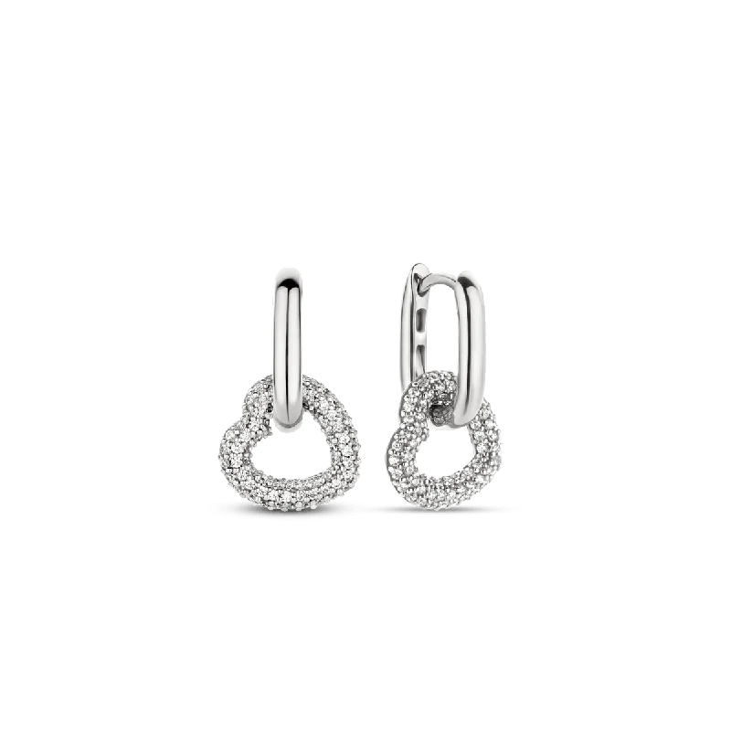 women’s silver earrings-Ti Sento Silver Link Earrings with Cubic Zirconia Hearts