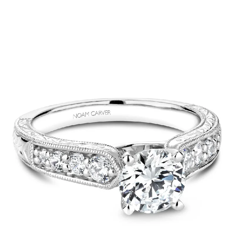 cushion cut diamond engagement rings-Noam Carver Carved Detail Prong Set Diamond Engagement Ring B174-01A