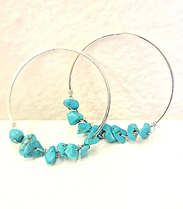 silver hoop earrings for women-Nizhoni Turquoise Hoop Earrings