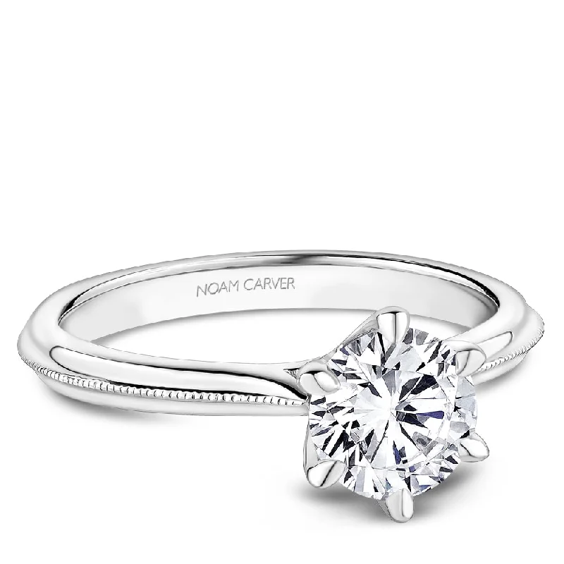 men’s and women’s engagement rings matching sets-Noam Carver Classic Solitaire with Milgrain Accent Engagement Ring B247-04A