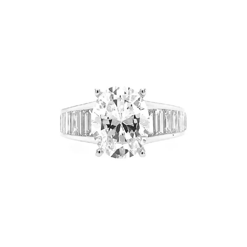 women’s engagement rings with antique-style diamonds-14K White Gold Wide Band Oval Diamond Engagement Ring