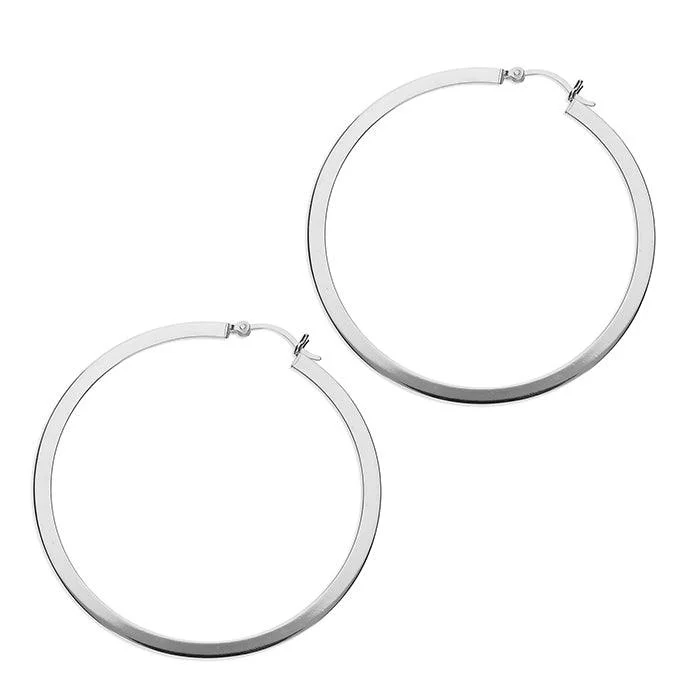 colorful gemstone earrings for ladies-50mm Square Hinged Hoop Earrings - Sterling Silver