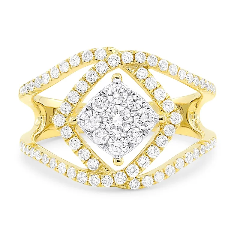 ladies eternity rings-YELLOW GOLD STATEMENT RING WITH DIAMOND CLUSTER SETTING, .80 CT TW