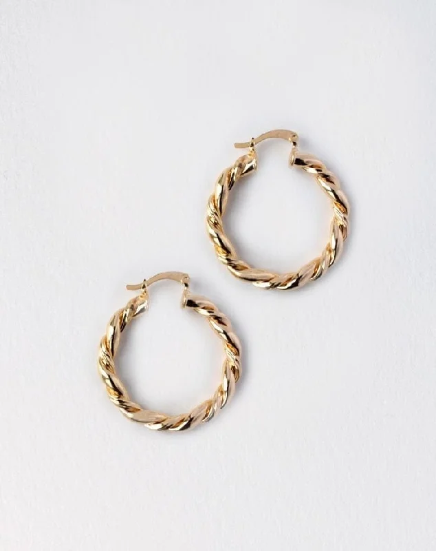 sterling silver ladies earrings-Twisted Small Gold Hoop Earrings