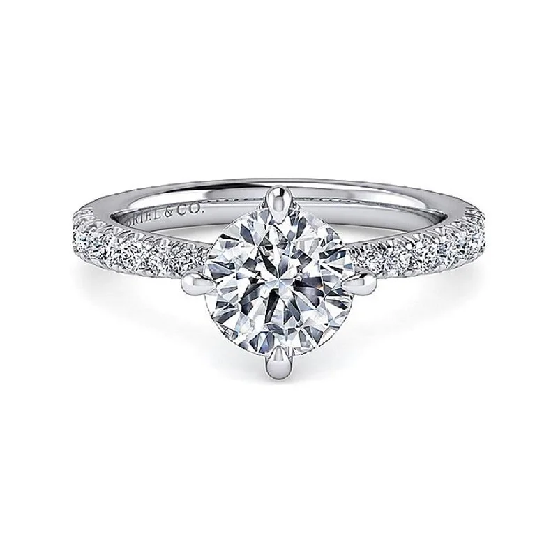 simple ladies engagement rings-14K White Gold 'Ada' Hidden Halo Round Natural Diamonds Engagement Ring