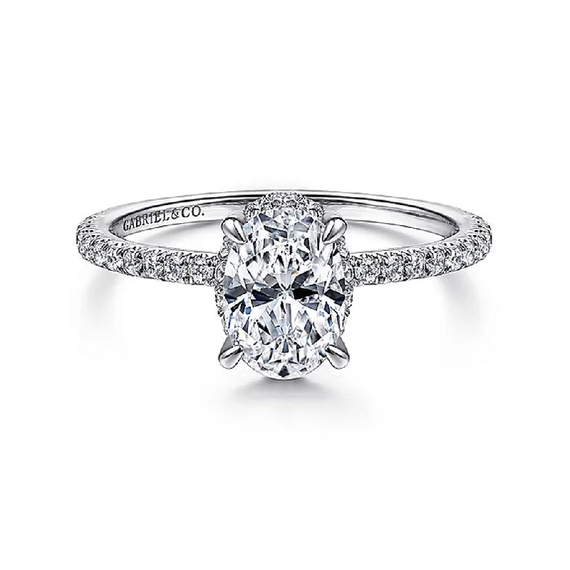 princess cut ladies engagement rings-14K White Gold 'Hart' Hidden Halo Oval Diamond Engagement Ring