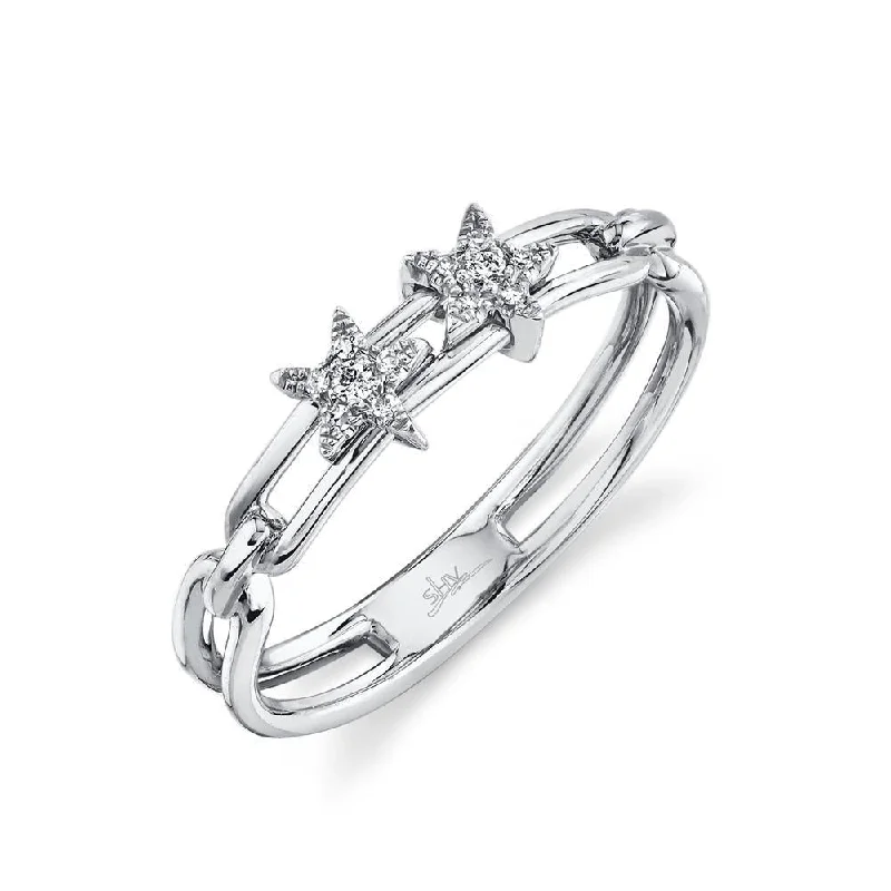 personalized ladies rings-14K White Gold Diamond Star Slider Ring