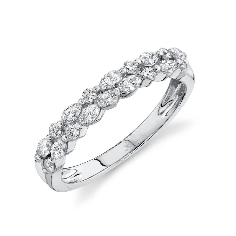 wedding rings for ladies-14K White Gold Marquise Diamond Double Row Band